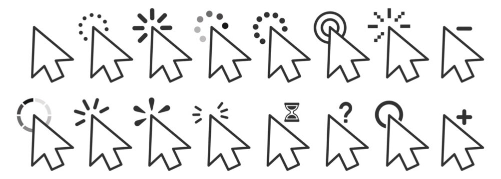Cursor mouse click pointer icon arrow set vector outline interface ui control navigation symbols on transparent background