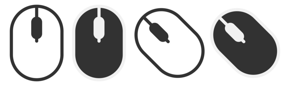 Computer mouse device icon set with outline and filled styles vector ui hardware illustration on transparent background