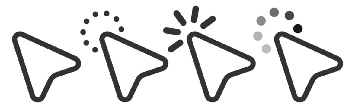 Mouse cursor pointer click action icon vector outline ui interface symbol on transparent background