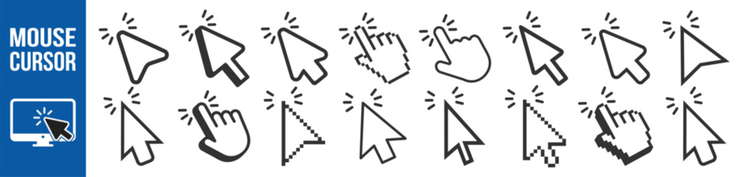 Mouse cursor pointer click action icon vector outline ui interface symbol on transparent background