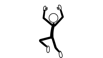 Simple stick figure jumping with arms raised in joy and excitement.