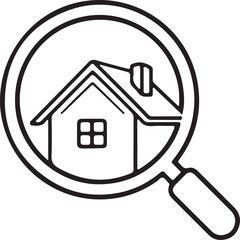 Obraz premium Line art of house viewed through magnifying glass, concept for home inspection or real estate search, detailed and clear graphic