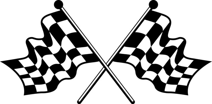 Two crossed checkered flags, crossed racing finish line flags, victory symbol, vector graphic illustration.