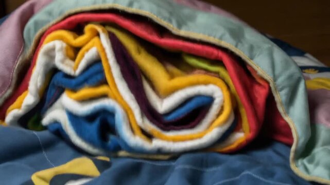 Colorful Quilt Layers with Scissors on Fabric.