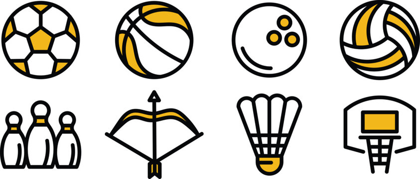 Bowling, volly, archer, Soccer, basket Icons Pack Vector Graphic for UI UX Projects