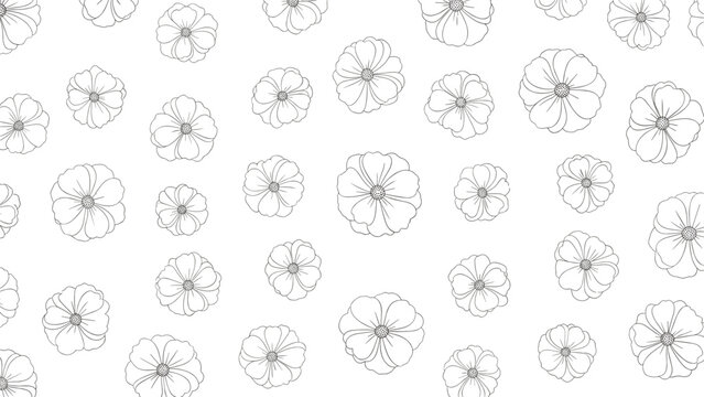 Delicate seamless pattern of fine line flower outlines creates a classic and timeless design in black and white.