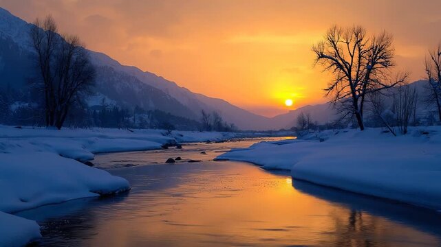 pahalgam river valley covered in snow india timelapse video