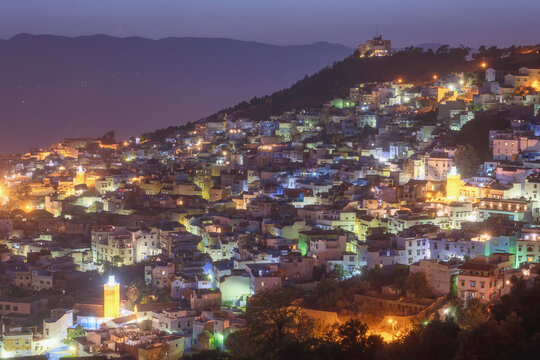 Chefchaouen  blue city on during sunset, Morocco