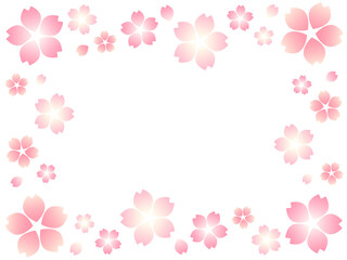 春色グラデーションの桜の水彩フレーム背景　横　　sakura_design