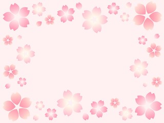 春色グラデーションの桜の水彩フレーム背景　横　　sakura_design