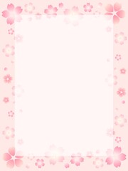 春色グラデーションの桜の水彩フレーム背景　縦　　sakura_design