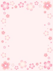 春色グラデーションの桜の水彩フレーム背景　縦　　sakura_design