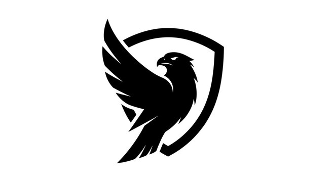 Black falcon bird emblem on shield