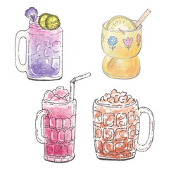Beverage watercolor illustration of refreshing drink