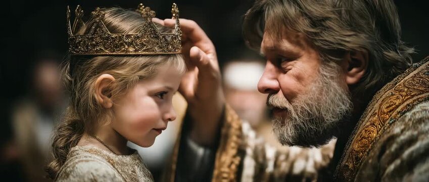 During the Epiphany ceremony, a devoted father crowns his little daughter.