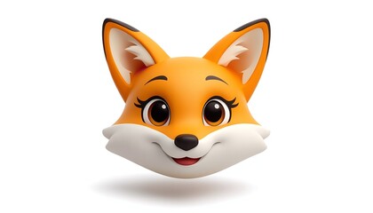 Obraz premium A cheerful cartoon fox head with big eyes and a happy smile on a white background