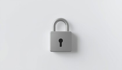 Fototapeta premium A sleek gray padlock with a keyhole on a plain white background, symbolizing security and protection.