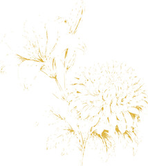 Obraz premium Golden botanical of lily and chrysanthemum flowers