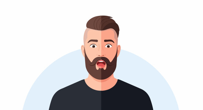 Surprised man with beard and undercut hairstyle, open mouth