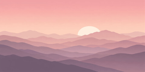 Lavender purple mountains with light pink and peach sunrise sky. © md bahar