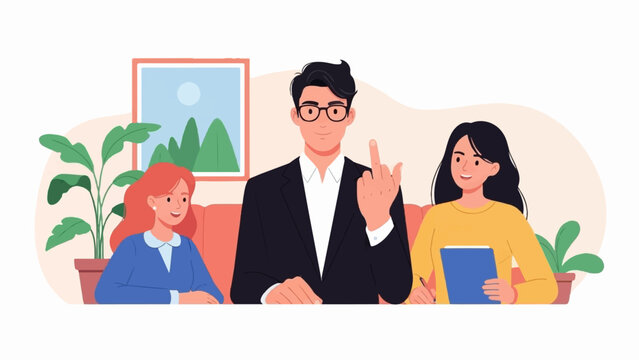 Three people sit on a couch, one offering an impolite gesture
