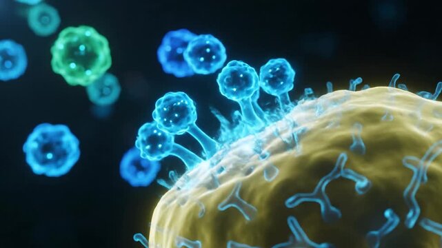 Microscopic view of cells, virus, bacteria or microbiology concept