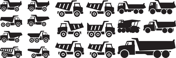 Set of dump truck. Silhouette vector icon illustration with white background © MstMoushumi