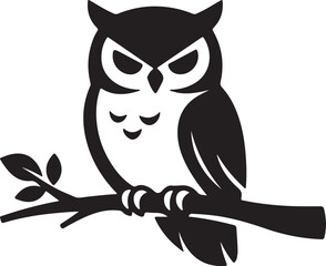 Fototapeta premium Owl sitting on branch black silhouette vector illustration