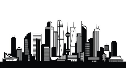 Modern city skyline silhouette vector with skyscrapers