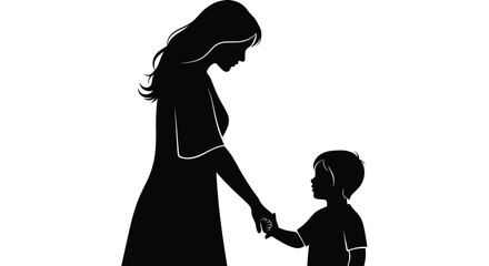 Mother holding hands with young child silhouette vector