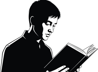 Man reading a book silhouette vector for education and learning