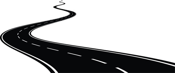 Long winding road perspective silhouette vector for travel and future