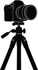 Professional digital camera on tripod silhouette vector illustration