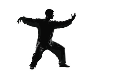 Man practicing tai chi or kung fu silhouette vector illustration