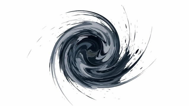 Dark abstract swirl with ink brush strokes on a white background