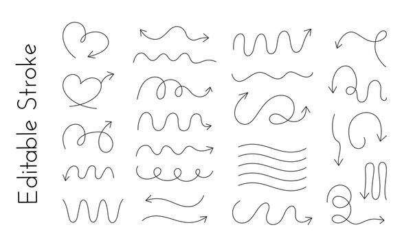 Abstract Doodle Arrows &ndash; Curve & Spiral Sketch Vector Set. Squiggly & Spiral Line Vectors. Wavy, Curly, Spiral Doodles