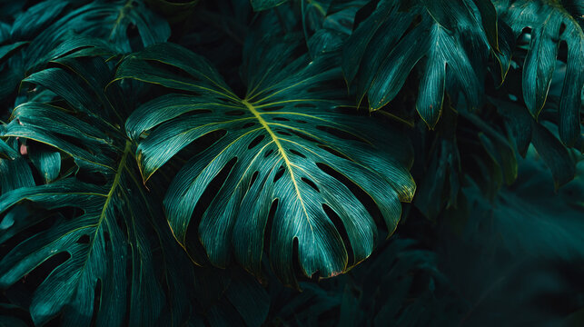 A high-resolution, AI-generated close-up featuring deep green tropical leaves. The foliage displays a striking symmetrical pattern with crisp, white parallel veins and creating a lush.