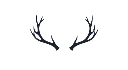 Obraz premium Symmetrical black silhouette of a pair of large deer antlers isolated on a clean white background for rustic design.