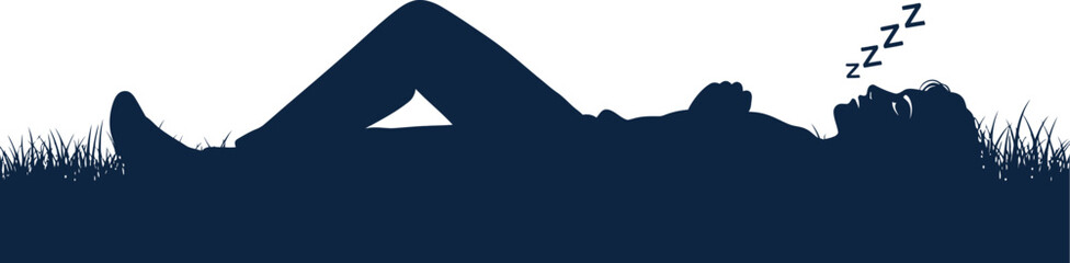 Fototapeta premium Silhouette of a Person Sleeping Peacefully in the Grass Under Night Sky