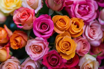 Fototapeta premium Stunning bouquet of colorful roses creating a vibrant and romantic floral arrangement, perfect for valentine's day