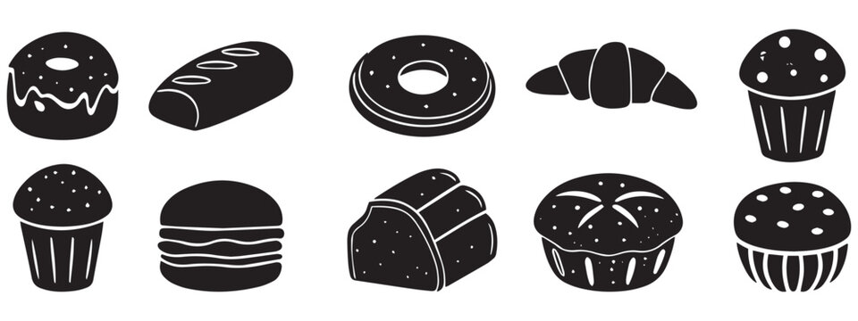 Bakery Icons Vector &ndash; Bread, Donut, Croissant, Cupcake Design Free .