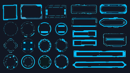 Collection of futuristic user interface elements in bright cyan hues © SayanKumar