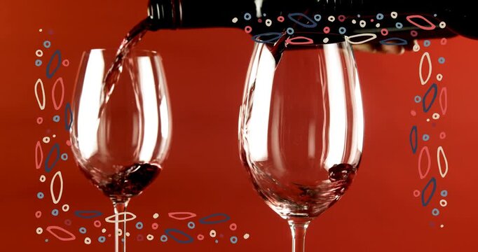 Animation of shapes at christmas and glasses of wine