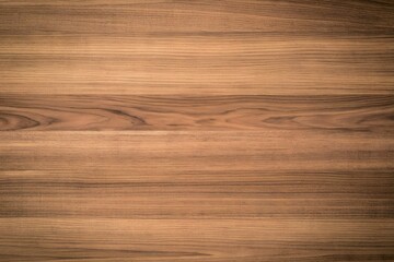 Obraz premium Natural polished brown walnut wood grain texture featuring straight horizontal lines and subtle wave patterns background surface for interior design flooring panel material decor construction