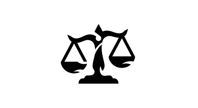 Black line art logo of a balance scale