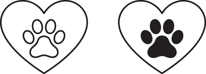 Heart shape with pet paw print vector icon. Dog and cat paw footprint symbol with editable stroke, clean outline style, EPS format © vectartnest