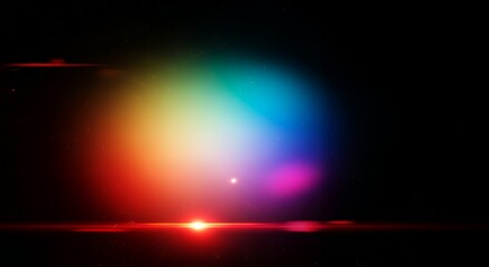 Naklejka premium Vibrant rainbow light explosion over dark landscape with clouds viewed from low angle