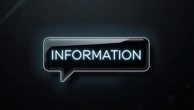 A glowing neon sign with the word INFORMATION in a speech bubble on a dark background