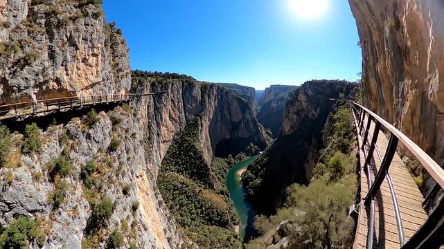 Scenic Gorge View from Caminito del Rey Pathway in El Chorro Andalusia Spain