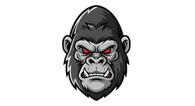 Angry Gorilla Head Illustration with Red Eyes.